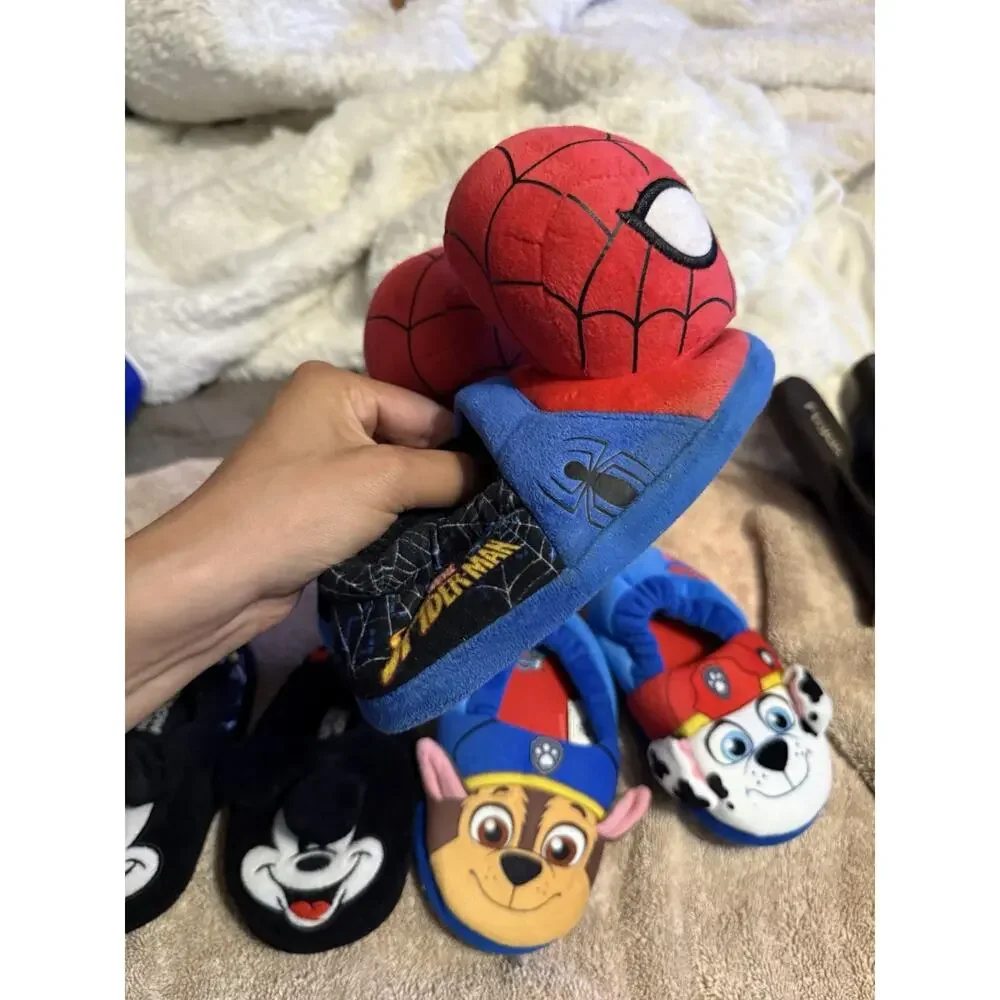 slippers Lot 3, Kids Fabric Slippers Spider-Man Mickey PAW patrol. (9/10) (7/8)